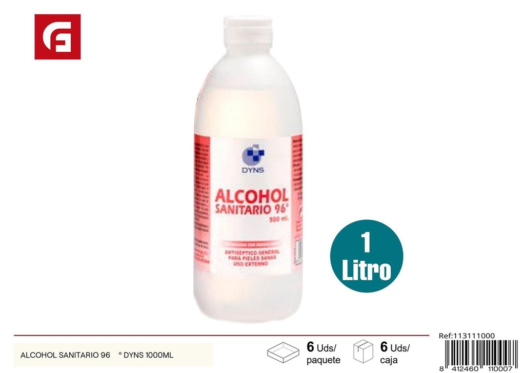 Alcohol sanitario 96º 1L - Producto de limpieza - Alcohol y agua oxigenada