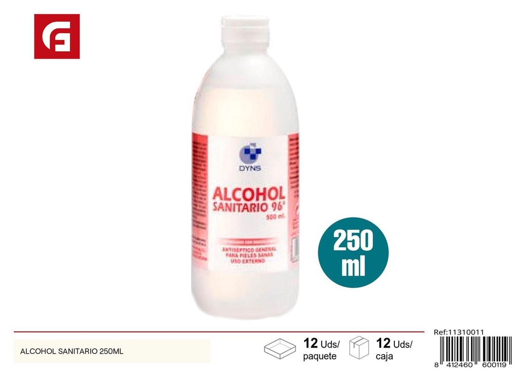 Alcohol sanitario 250ml para desinfección