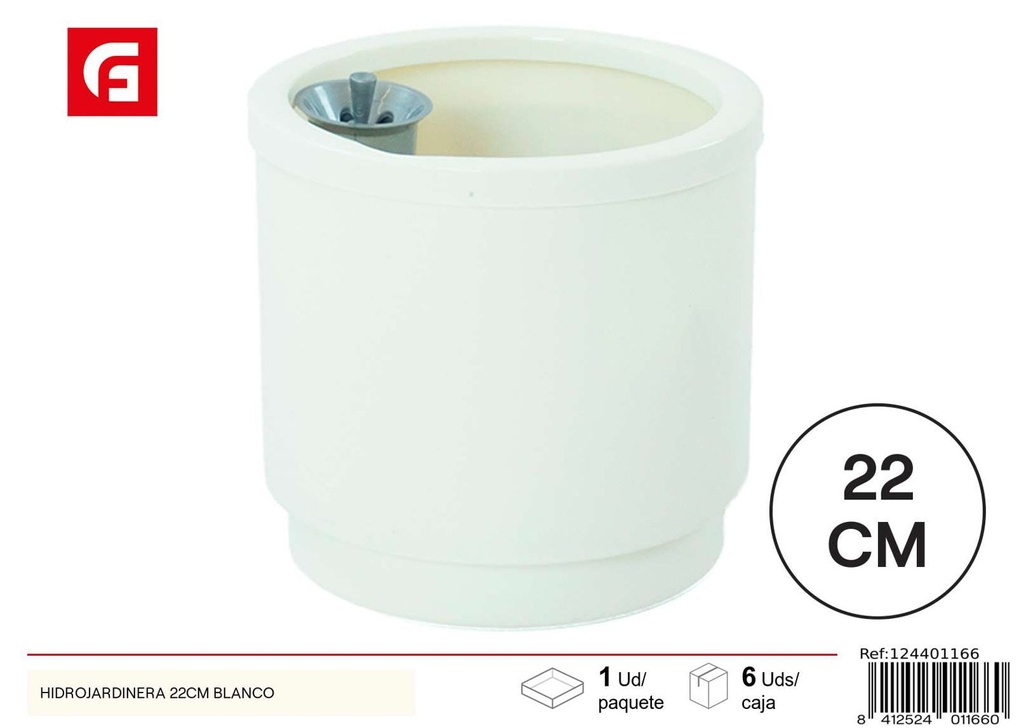 Hidrojardinera blanca 22cm para plantas y decoración exterior