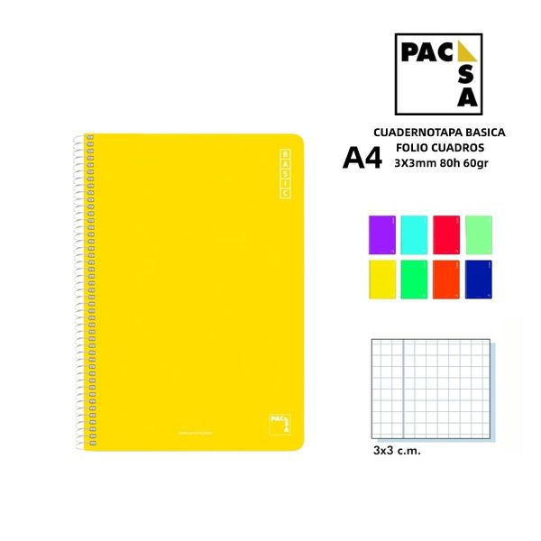 Cuaderno folio 60gr 80h cuadros 3x3 tapa básica A4