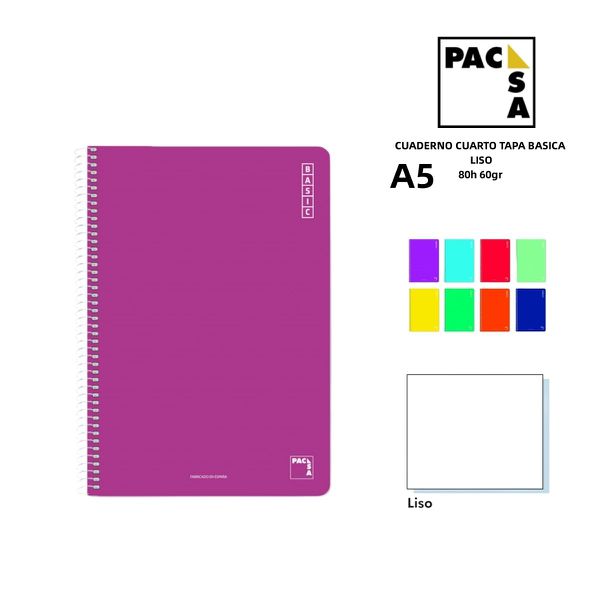 Cuaderno cuarto liso 80h 60gr tapa básica para escritura