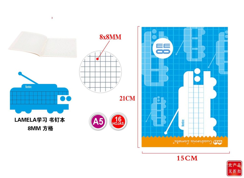 Libreta Lamela 4 16h c/cuadros 8mm
