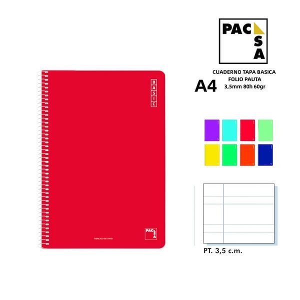 Cuaderno folio 60gr 80 hojas pauta 2.5mm tapa básica para material escolar