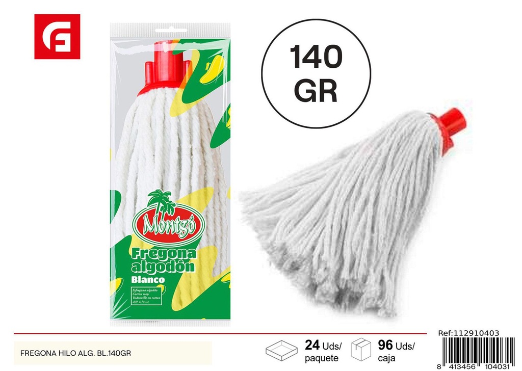 Fregona de hilo de algodón blanco 140gr para limpieza