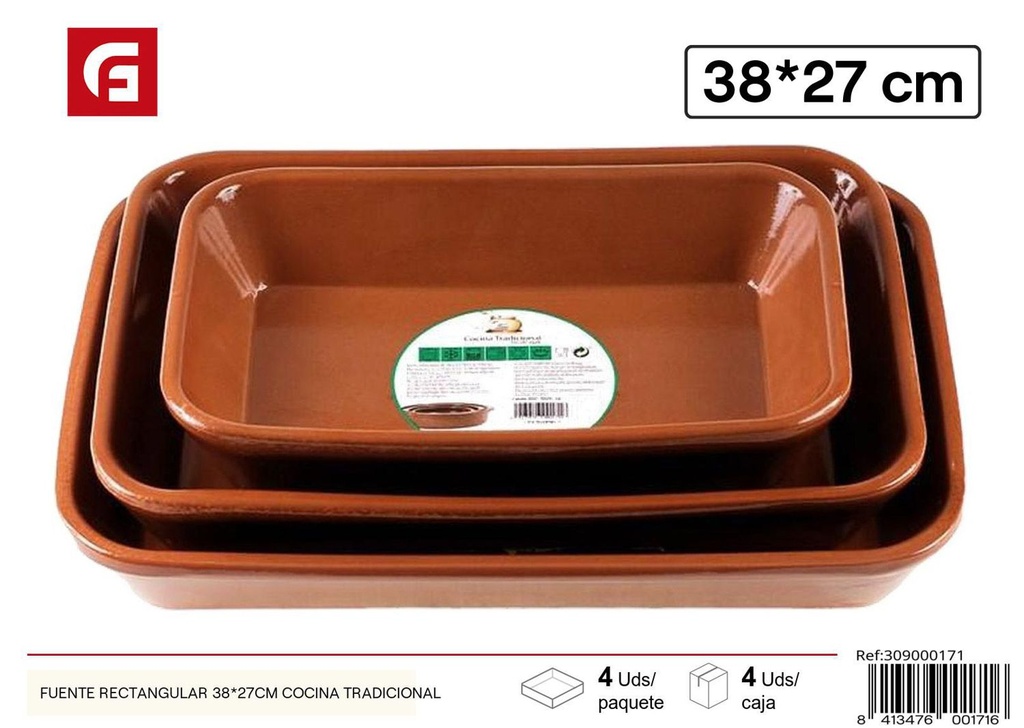 Fuente rectangular de cerámica para horno 38*27cm para cocina