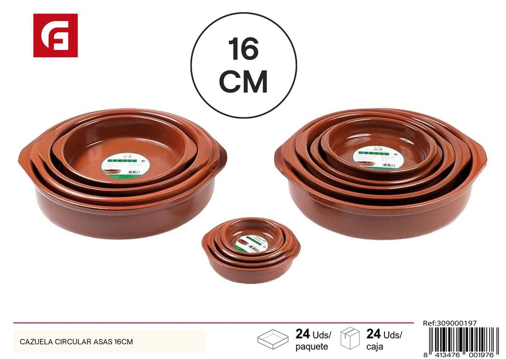 Cazuela circular con asas 16cm para cocina