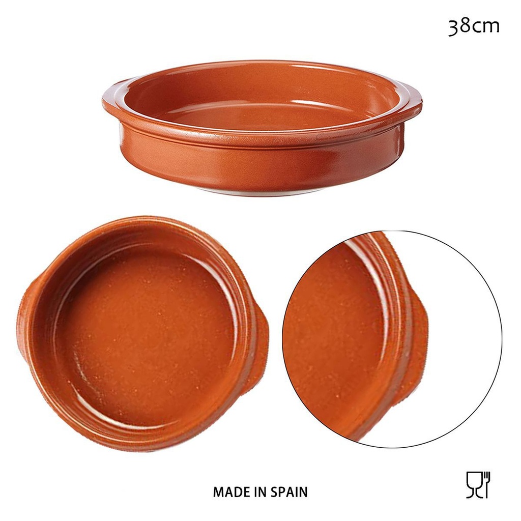 Cazuela circular con asas 38cm de barro rojo para cocina tradicional