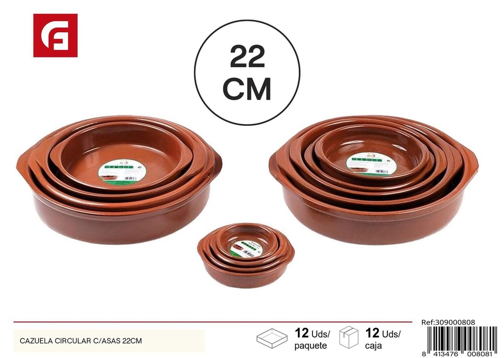 Cazuela circular con asas 22 cm - Utensilios de cocina de vidrio