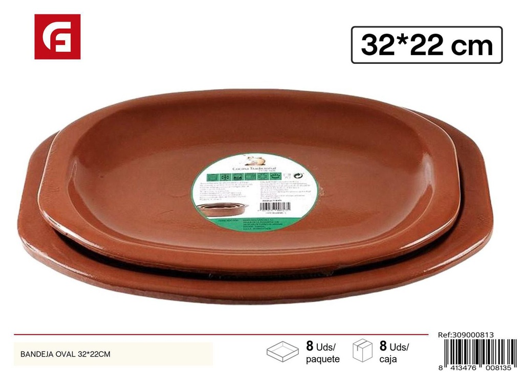 Bandeja oval de cerámica 32x22cm para servir comidas