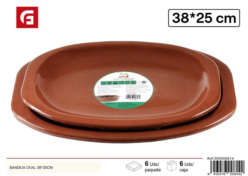 Bandeja ovalada de cerámica 38x25cm para servir alimentos