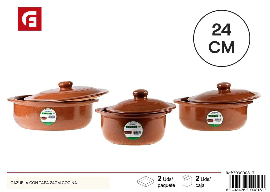 Cazuela con tapa 24cm para cocina y preparación de alimentos