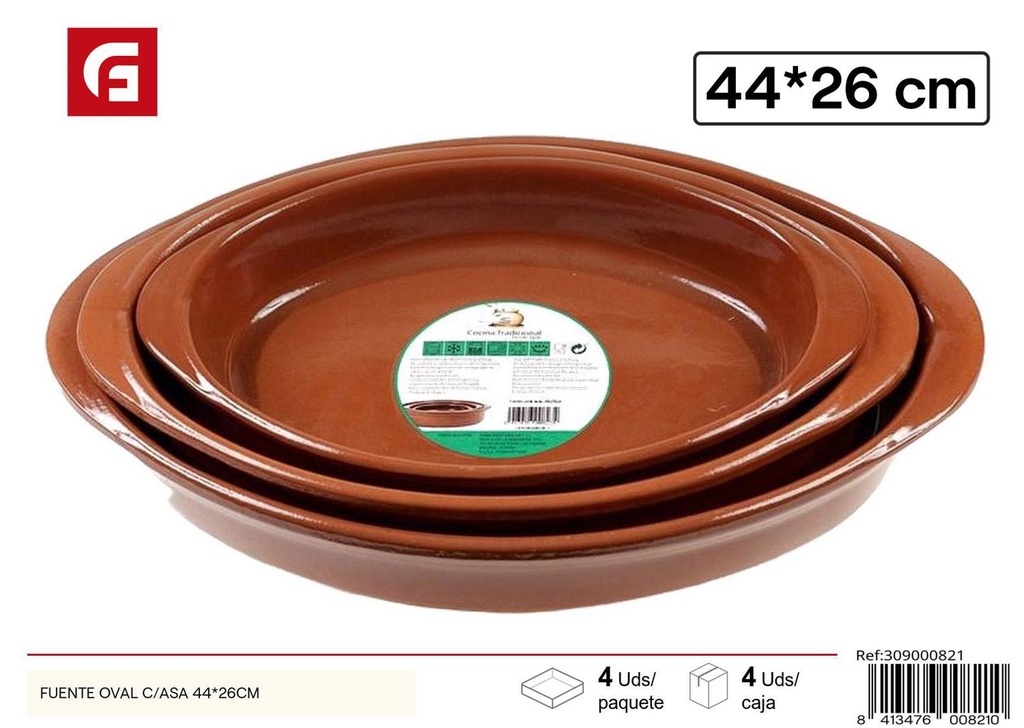 Fuente oval con asa 44x26cm para cocina