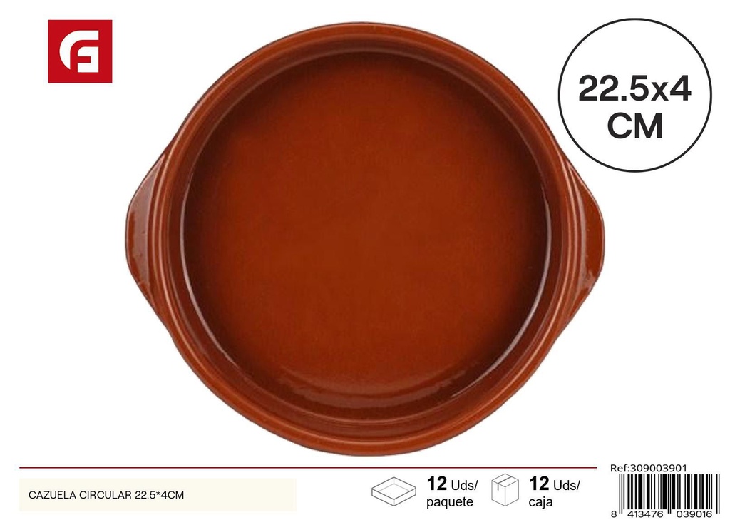 Cazuela cerámica circular 22.5x4 cm - Utensilio de cocina