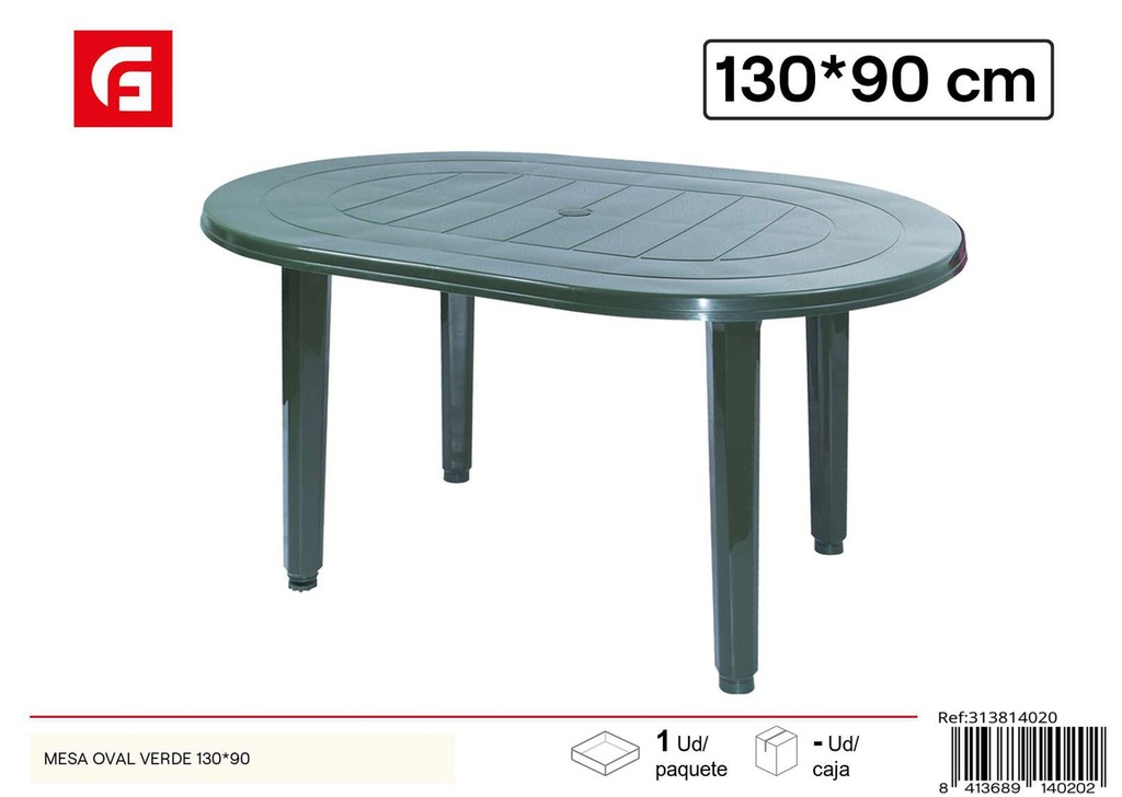 Mesa ovalada de plástico verde 130x90cm para jardín