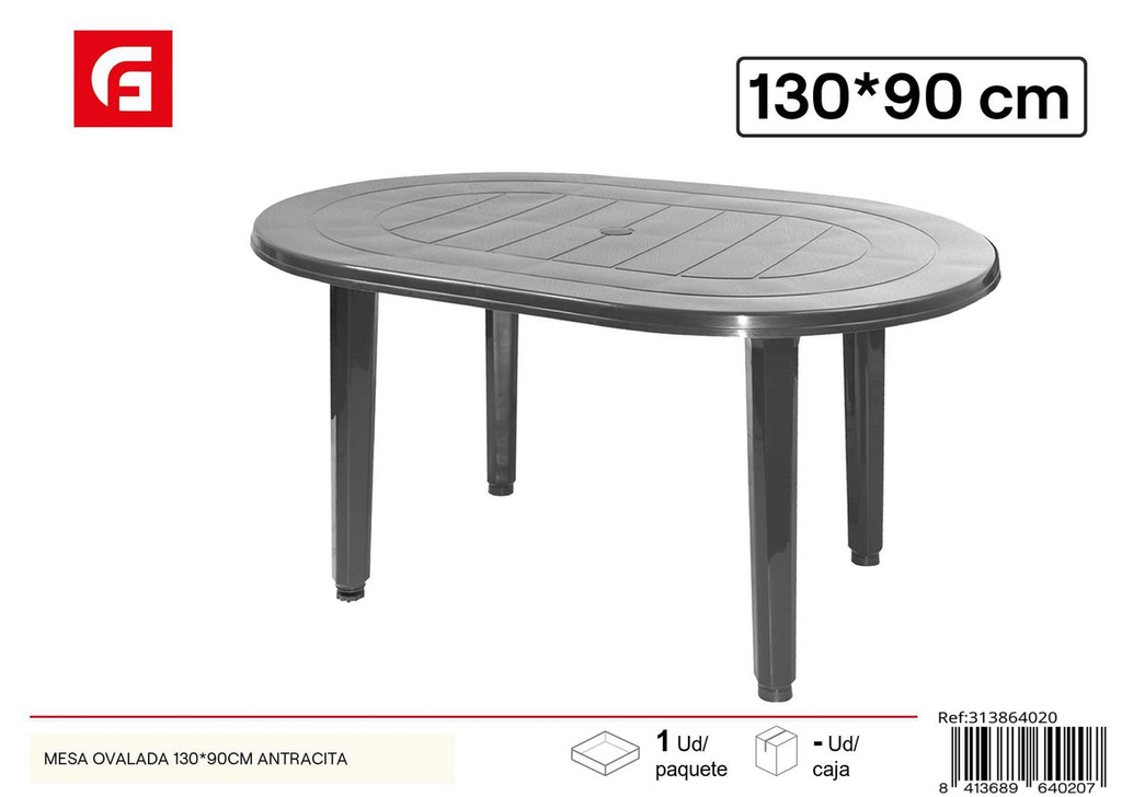 Mesa ovalada de plástico 130*90cm antracita para jardín