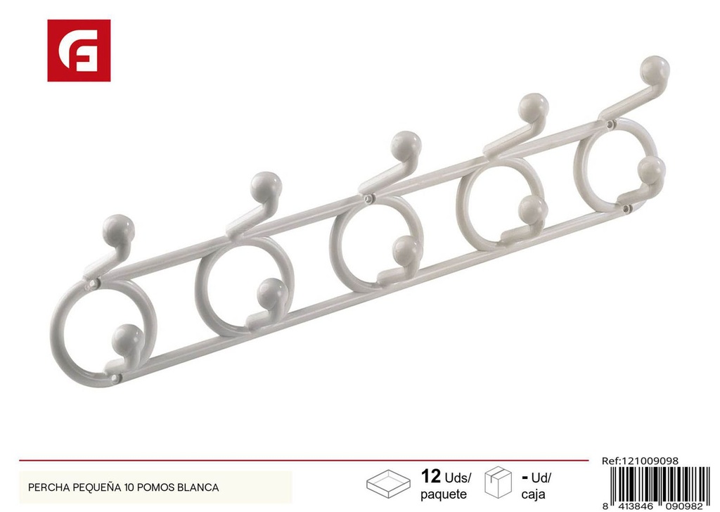 Percha pequeña 10 pomos blanca para colgar ropa