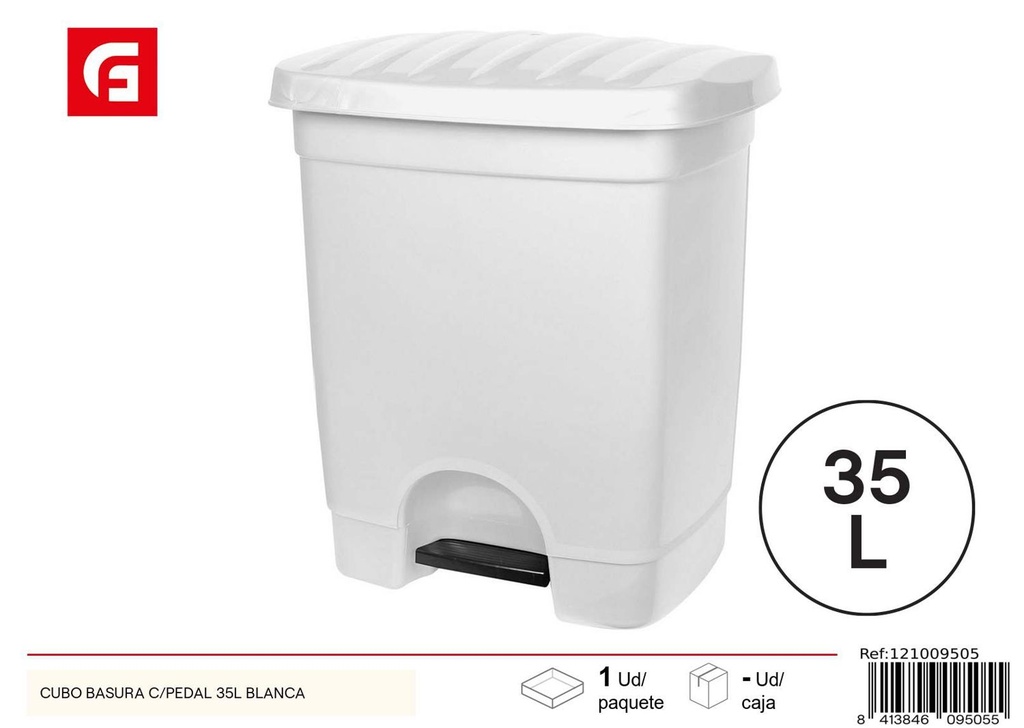 Cubo de basura de 35L blanca con pedal - Plásticos para el hogar