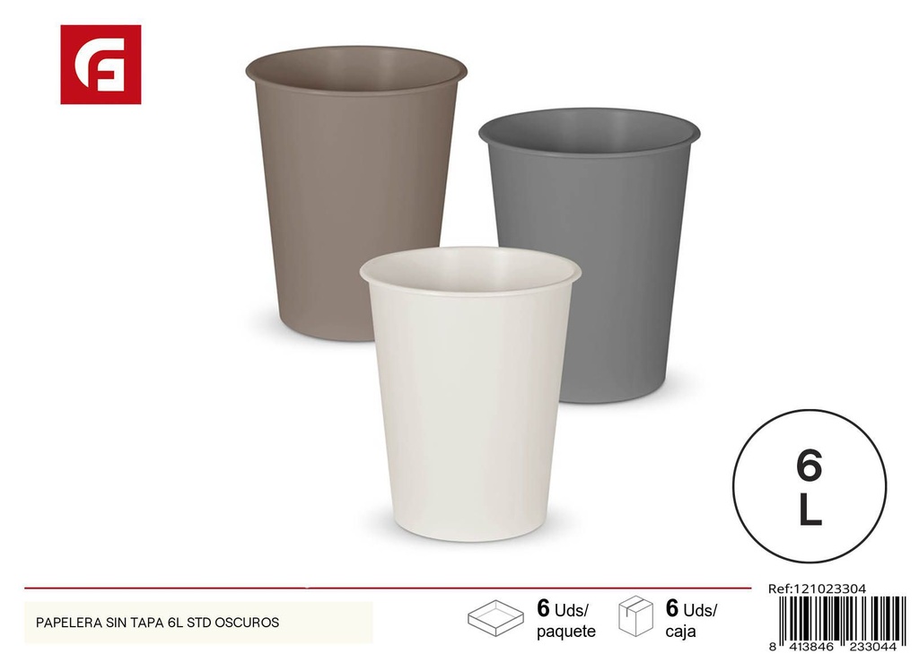 Papelera sin tapa 6L oscuros - Accesorios para el hogar