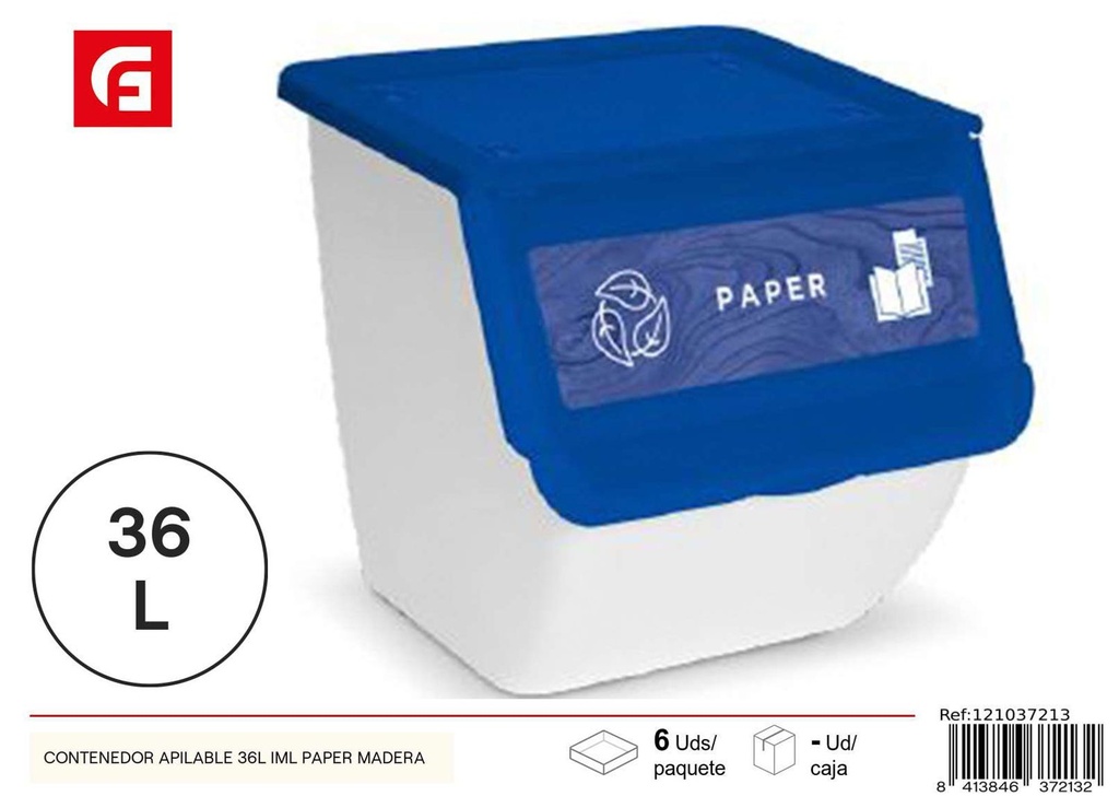 Contenedor apilable 36L IML Paper madera para almacenamiento y organización