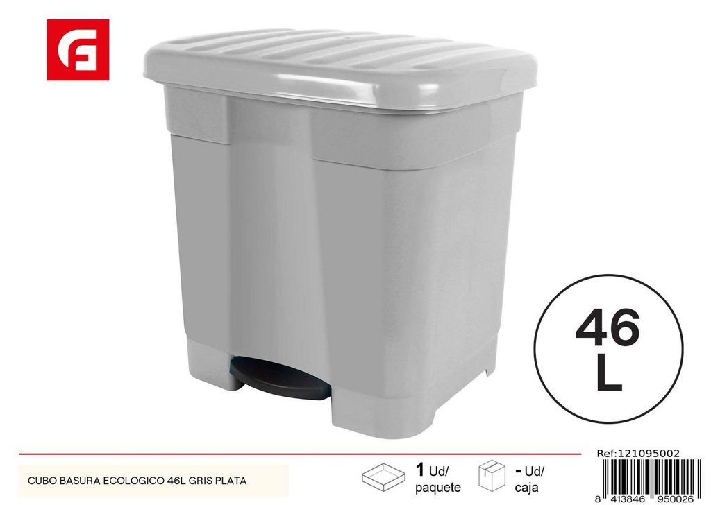 Cubo de basura ecológico 46L gris plata para reciclaje