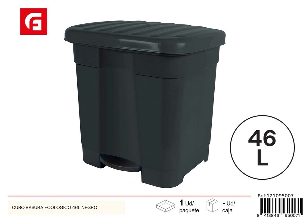 Cubo de basura ecológico 46L negro - Accesorios de hogar