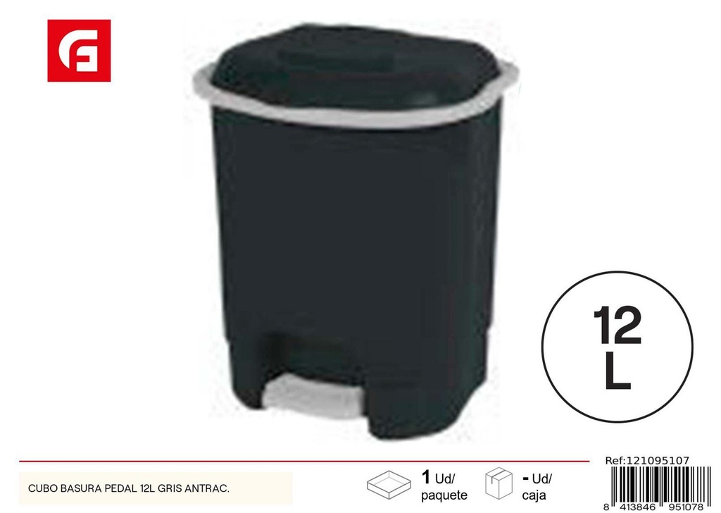 Cesto de basura pedal 12L gris antracita - Artículos de hogar