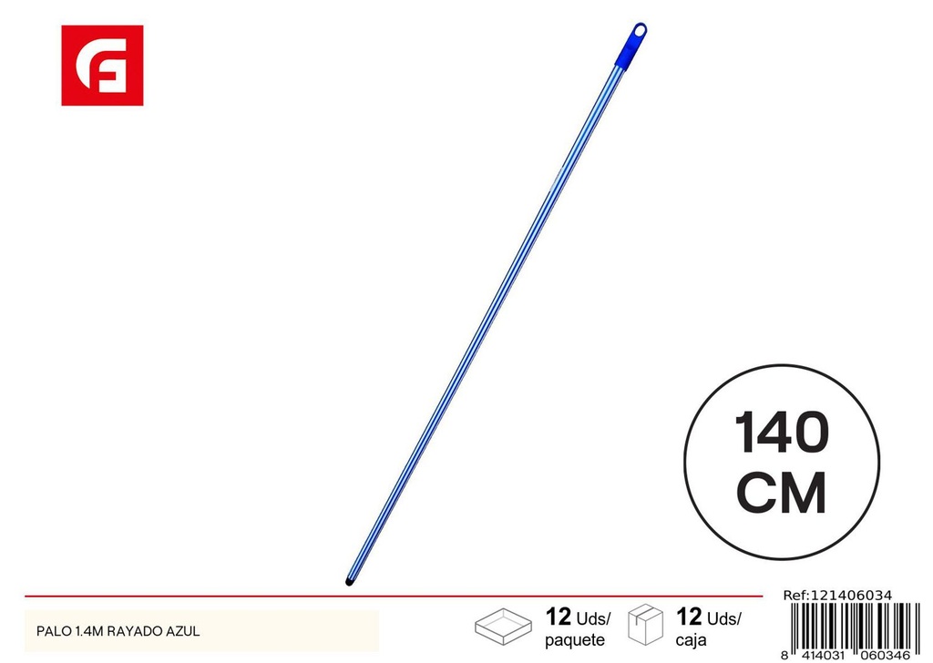 Palo de escoba rayado azul 1.4m