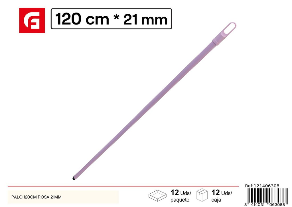 Palo de fregona rosa 120cm 21mm para limpieza del hogar