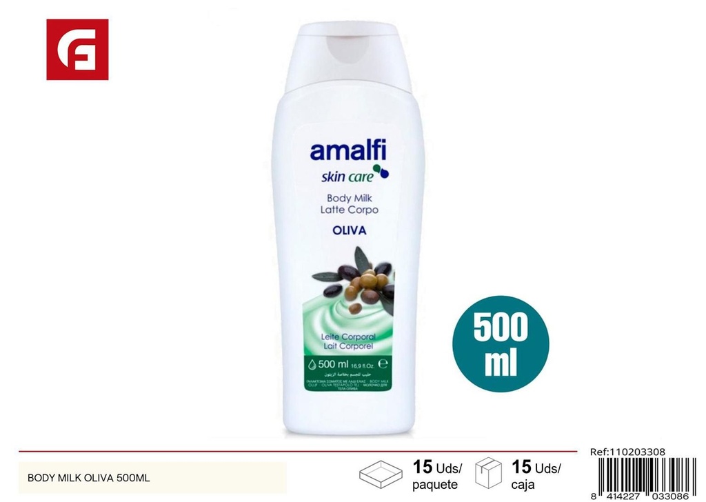 Body milk de oliva 500ml para hidratación