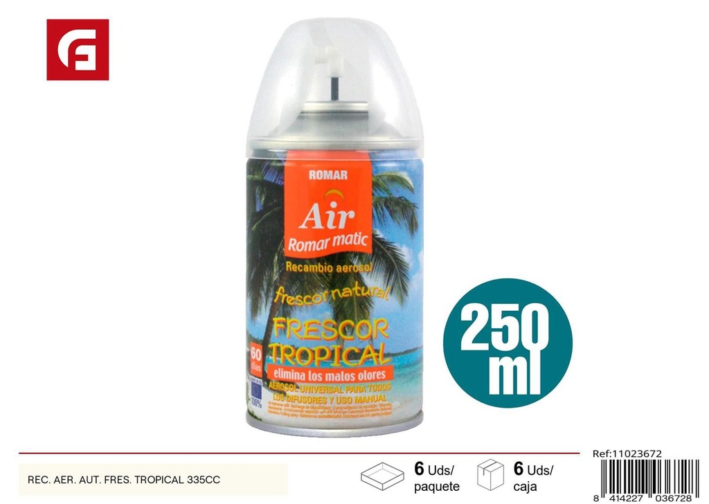 Recambio ambientador automático fragancia tropical 335cc para hogar