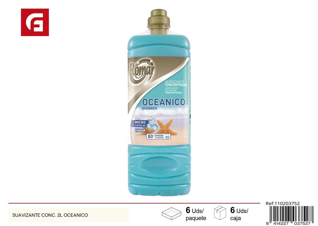 Suavizante concentrado 2L con aroma oceánico para ropa