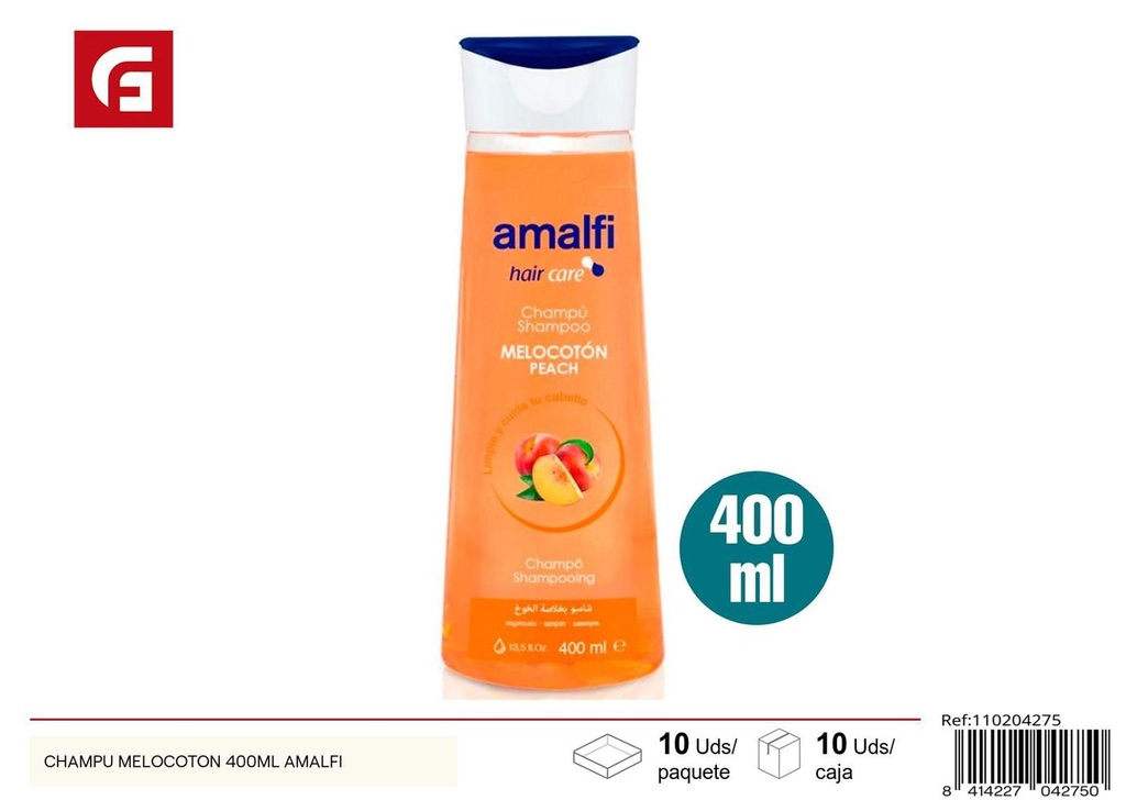 Champú de melocotón Amalfi 400ml para cabello