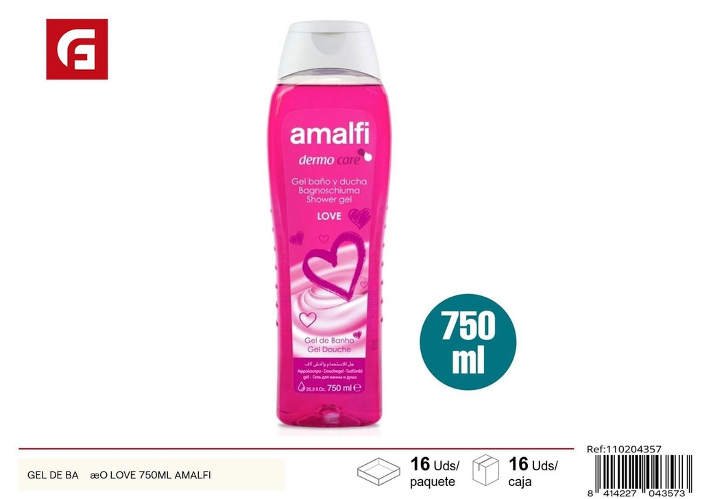 Gel de baño Love 750ml Amalfi para higiene personal