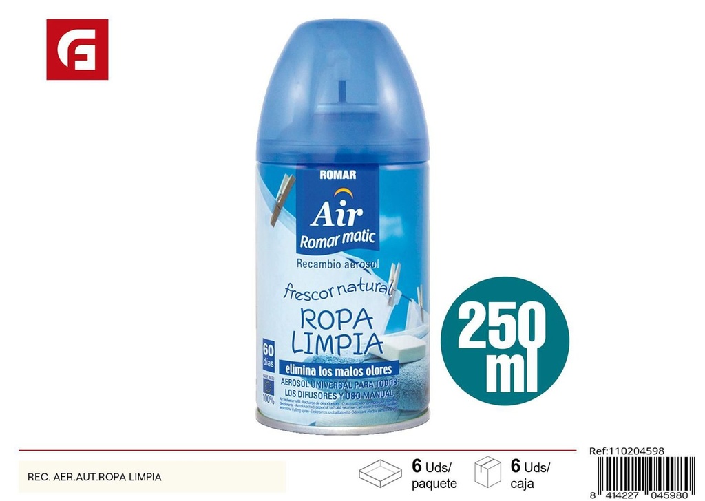 Aire fresco aroma limpia 250ml - Ambientador para auto