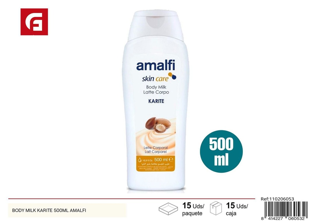 Body Milk karité 500ml Amalfi para hidratación piel