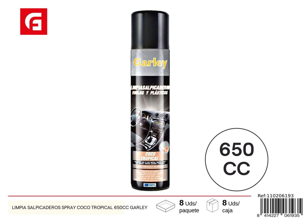 Limpia salpicaderos spray coco tropical 650 cc Garley - Accesorios de coche