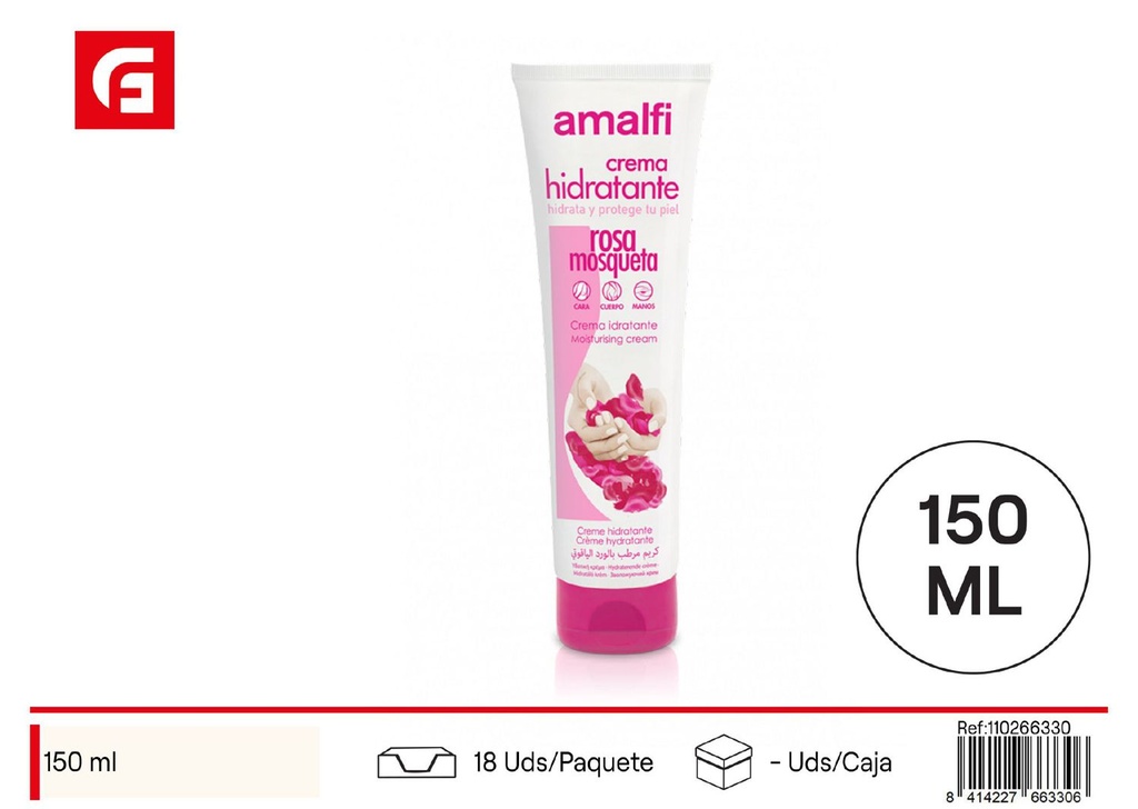 Crema de manos 150ml rosa mosqueta para hidratación y cuidado de la piel