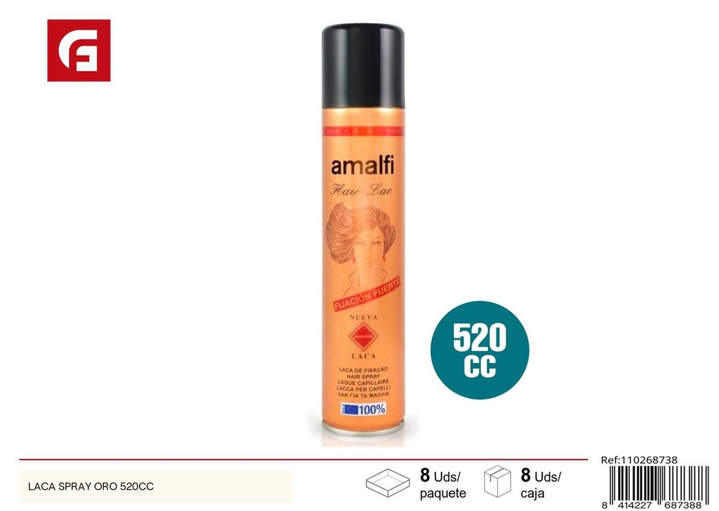 Laca spray oro 520cc para fijación del cabello