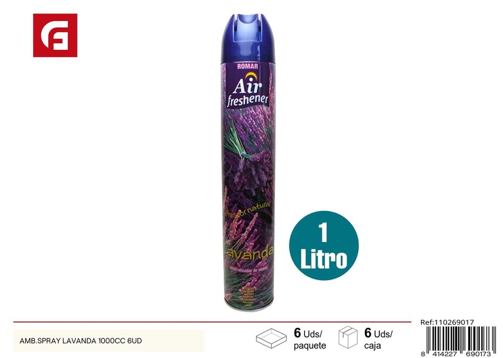 Ambientador en spray lavanda 1000cc 6ud