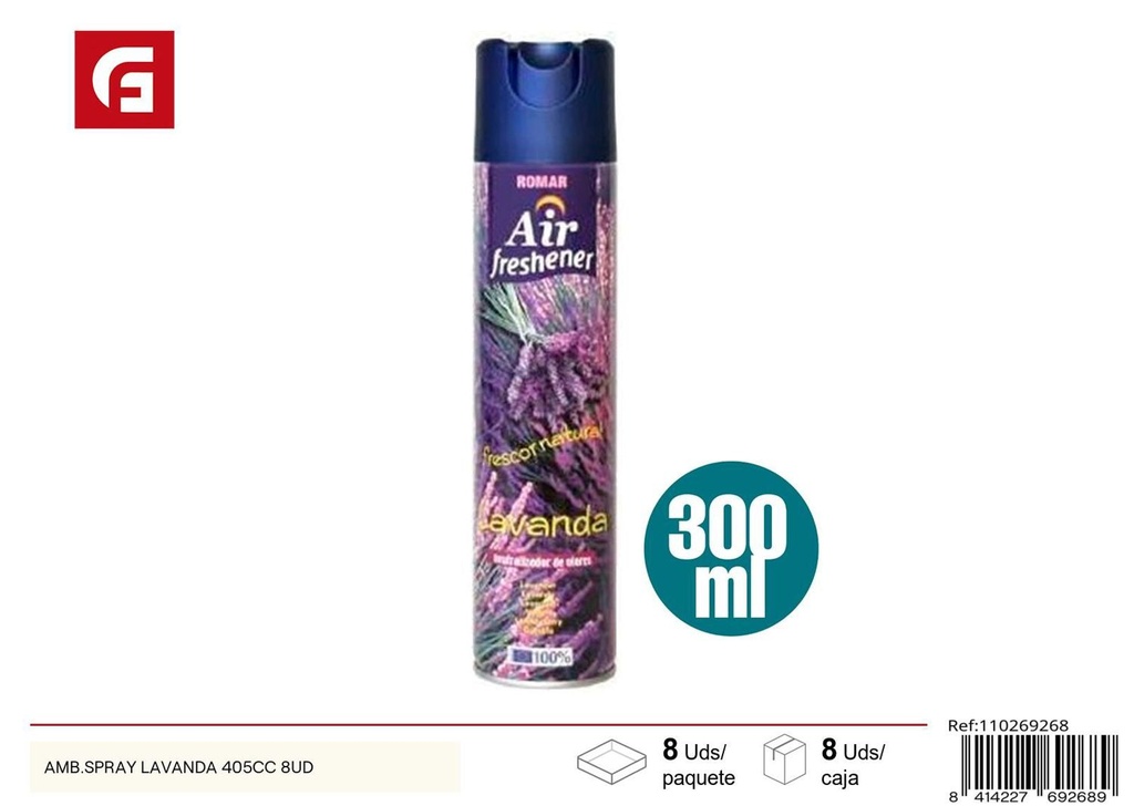 Ambientador en spray de lavanda 405cc 8uds para hogar