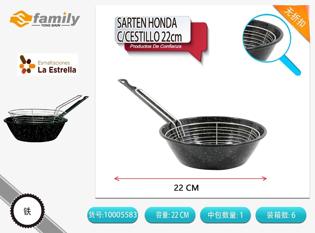 Sartén honda con cesto 22 cm - Utensilios de cocina y paelleras