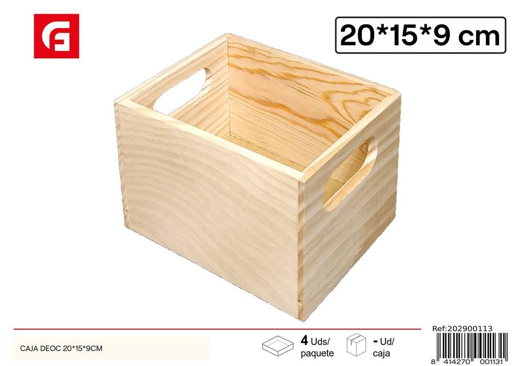 Caja de madera decorativa 20x15x9cm almacenamiento