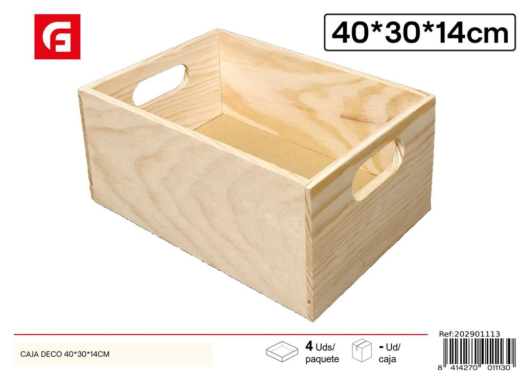 Caja decorativa de madera 40x30x14cm almacenamiento