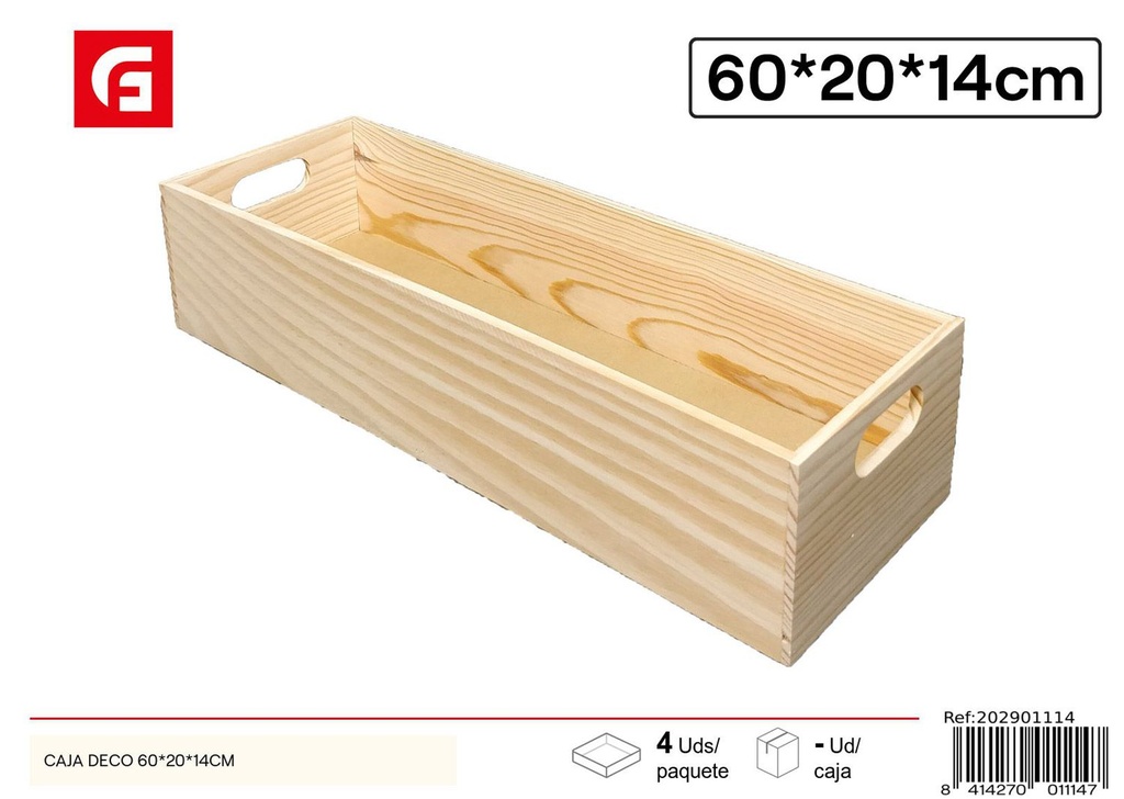 Caja decorativa de madera 60x20x14cm para almacenamiento