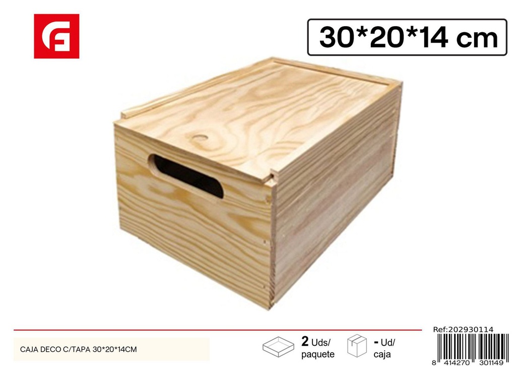 Caja de madera con tapa 30x20x14cm para almacenamiento