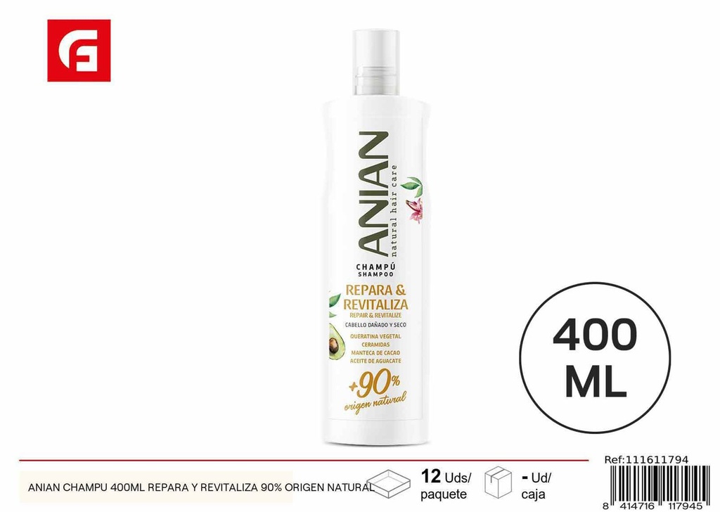 Champú Anian 400ml repara y revitaliza 90% origen natural