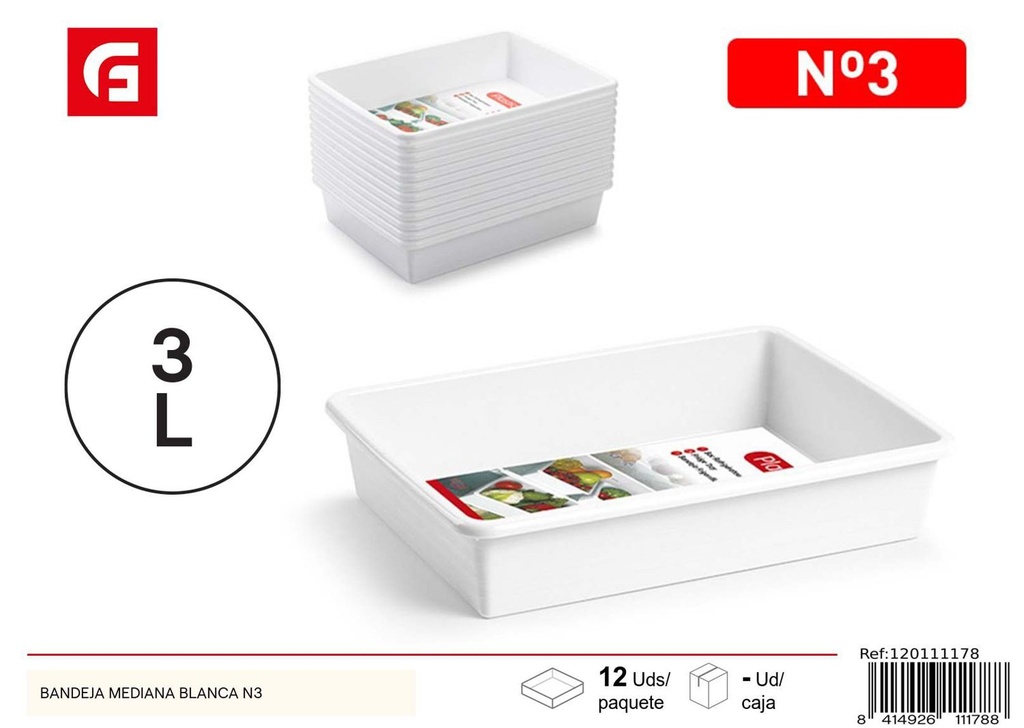 Bandeja mediana blanca N3 - Recipiente de cocina