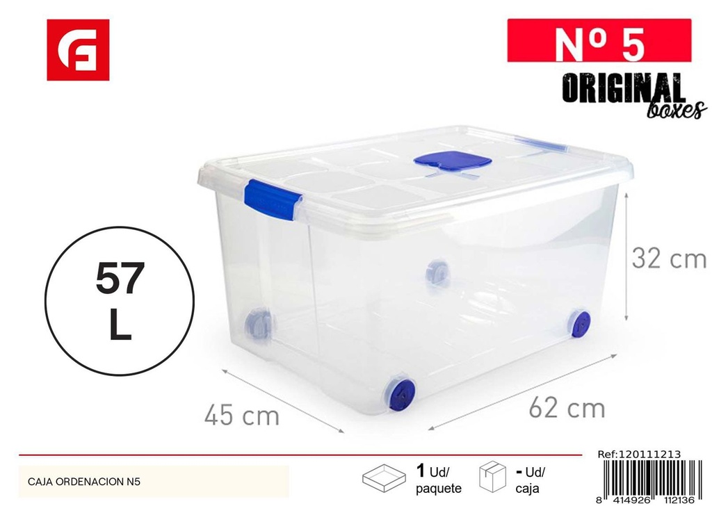 Caja de ordenación de plástico 57L 62x45x32 cm - Almacenamiento