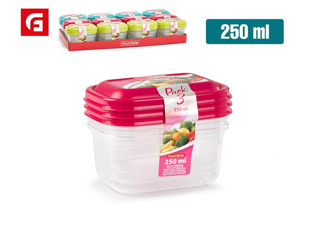 Set de 3 fiambreras de plástico 250ml para alimentos