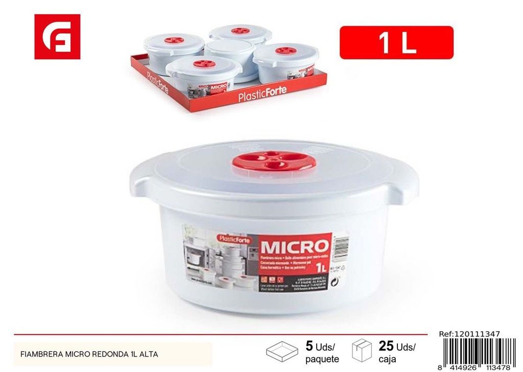 Fiambreda micro redonda 1L alta - Utensilios de cocina y fiambreras
